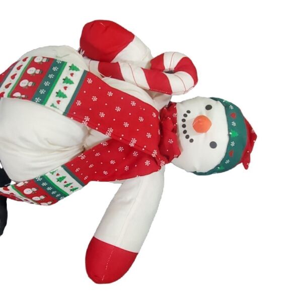 Vintage Plush Snowman Hand Made Christmas Fabric Stuffed Holiday 15" Mad… - Picture 10 of 12